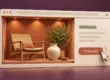 Illustrasjon av en nettside som et digitalt utstillingsvindu med møbler, keramikk og en plante, der en peker markerer knappen «Ta kontakt».